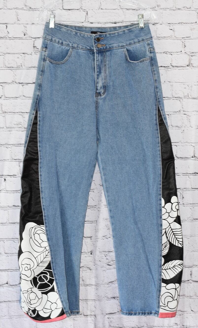 Boho Skater Floral High Rise Wide-Leg Barrel Baggy Pants Denim Jeans